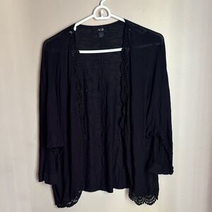 AGB Black Cardigan with Lace Edging